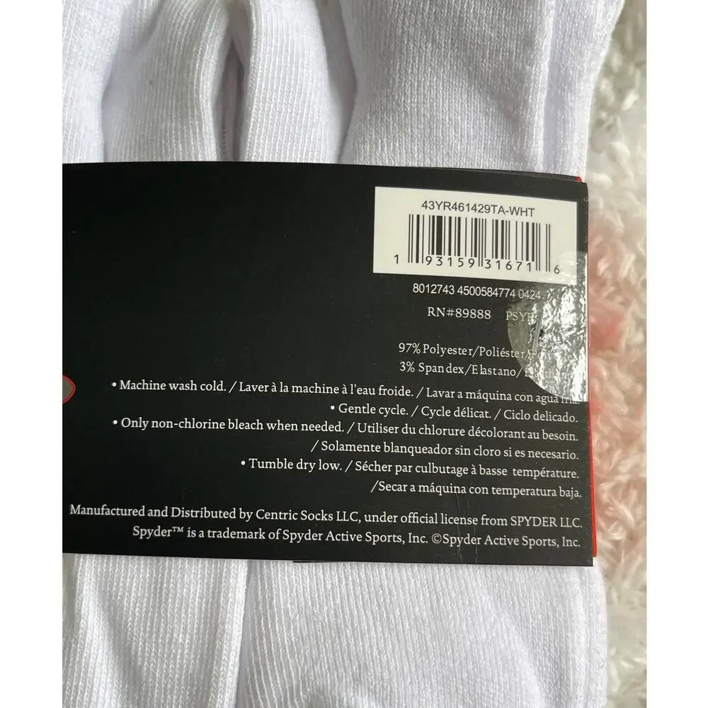 Spyder White Gray Crew Socks 6 pairs NEW Mens Size 6-12 Sports Everyday Comfort